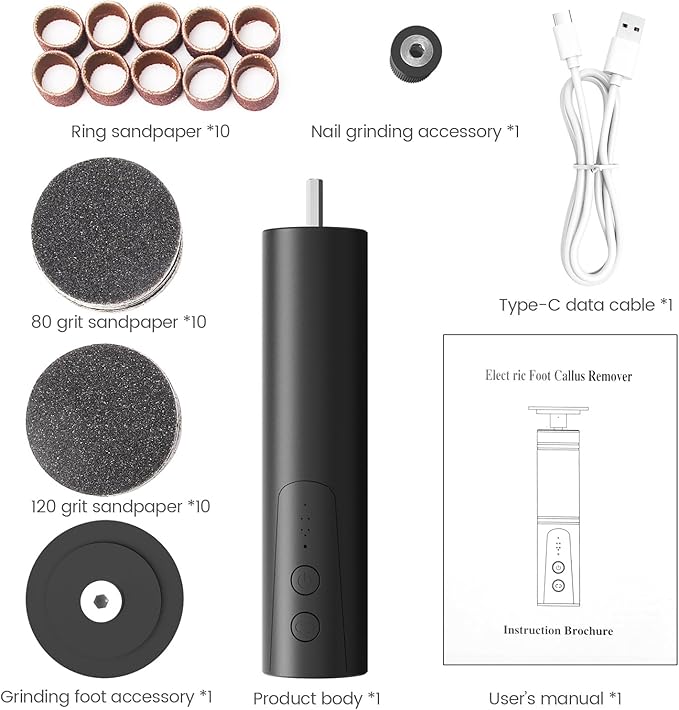 Electric Foot Callus Remover, 2 in 1 | 6 Speed Adjustable Foot File Nail Grinder with Sandpaper Disks, Professional Sander Pedicure Tool for Feet Dead Skin, Self Care Gifts for Women Mom Lover Friends
