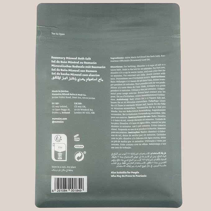 Dead Sea Salts for Soaking - Relaxing Salt Bath Soak for Body Rejuvenation - Natural Mineral Salts - Coarse Dead Sea Salt Bath Salts for Women & Men w/Rosemary Essential Oil (2.2lb)