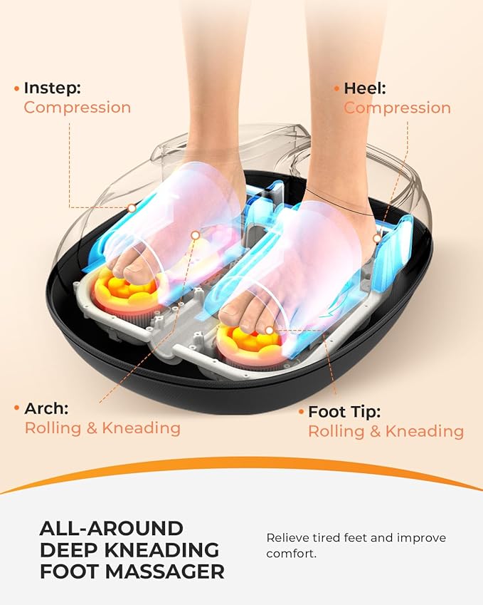 CooCoCo FSA Eligible Foot Massager with Heat, Upgraded Shiatsu Feet Massager for Plantar Fasciitis, Neuropathy, Gifts for Women Men Mom, Feet Massage Machine with Kneading, Compression, Size 14