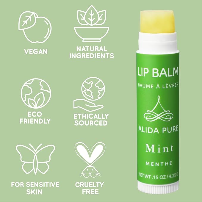 Mint Lip Balm Collection, Vegan Lip Balm Set, Beeswax Free, with Avocado Oil, Organic Jojoba Oil, and Vitamin E, Natural Moisturizer for Dry, Chapped Lips, 5 Tube Set