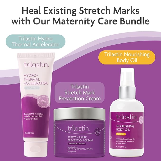 TriLASTIN Maternity Stretch Mark Cream for Pregnancy - 4 fl oz - Paraben-Free & Hypoallergenic - Prevents Stretch Marks & Improves Elasticity - Shea Butter & Belly Cream for Pregnant Women