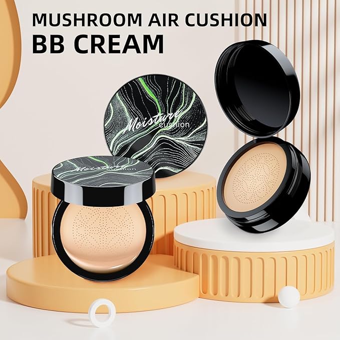 Air Cushion CC Cream Mushroom Head Foundation - Moisturizing BB Cream Makeup Long Lasting Matte Conceale, Oil Control Waterproof Makeup Base Primer (Beige, 1 PCS)