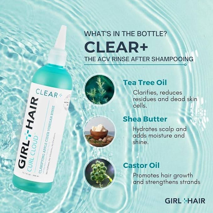 GIRL+HAIR Clear and Refresh Set, Refresh Plus Aloe Vera, Biotin, Apple Cider Vinegar Hair Rinse Removes Scalp Buildup, No Sulfates