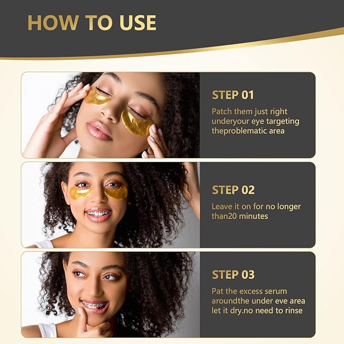 24K Gold Eye Mask, 30 Pairs, Natural Anti-aging Eye Pads for Puffy Eyes, Dark Circles, and Eye Bags with Amino Acid & Collagen, with Revitalize and Hydrate Your Skin