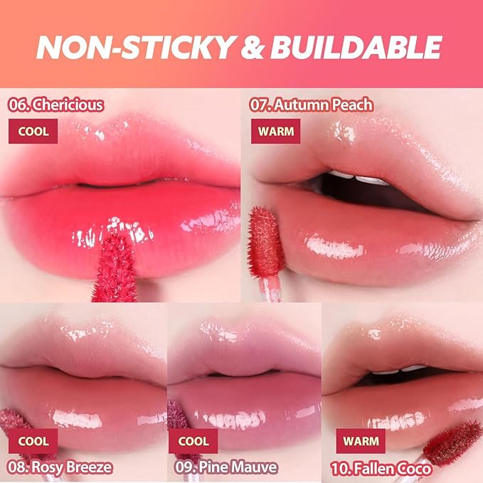 MILKTOUCH Jelly Lip Glow Tint - Hydrating Lip Gloss with Long-Lasting Moisture, Lip Stain, Lightweight, Radiant Shine, Perfect for Daily Use, Valentines Gifts, Korean Lip Oil (03 Cool Time Berry)