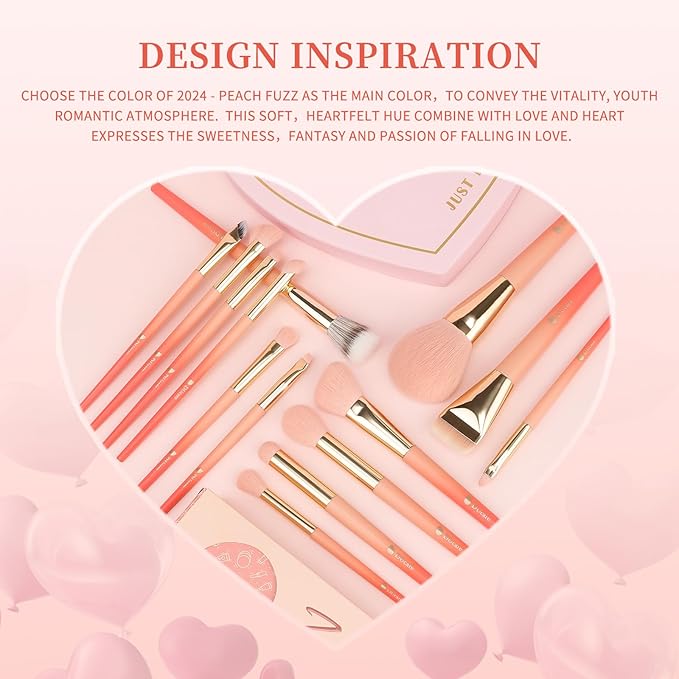 DUcare Makeup Brushes Set 14Pcs Love Struck Makeup Brush Set Premium Synthetic Kabuki Foundation Blending Face Powder Blush Concealers Eye Shadows Brushes