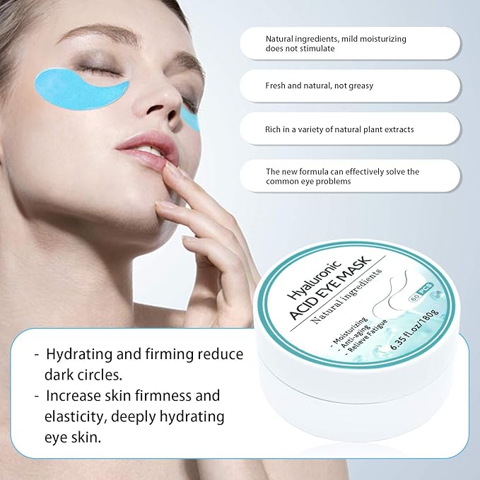Under Eye Patches for Puffy Eyes: 60PCS Collagen Eye Gels Pads - Blue Hyaluronic Acid Under Eye Mask - Reduce Dark Circles & Bags - Skin Eye Care Products