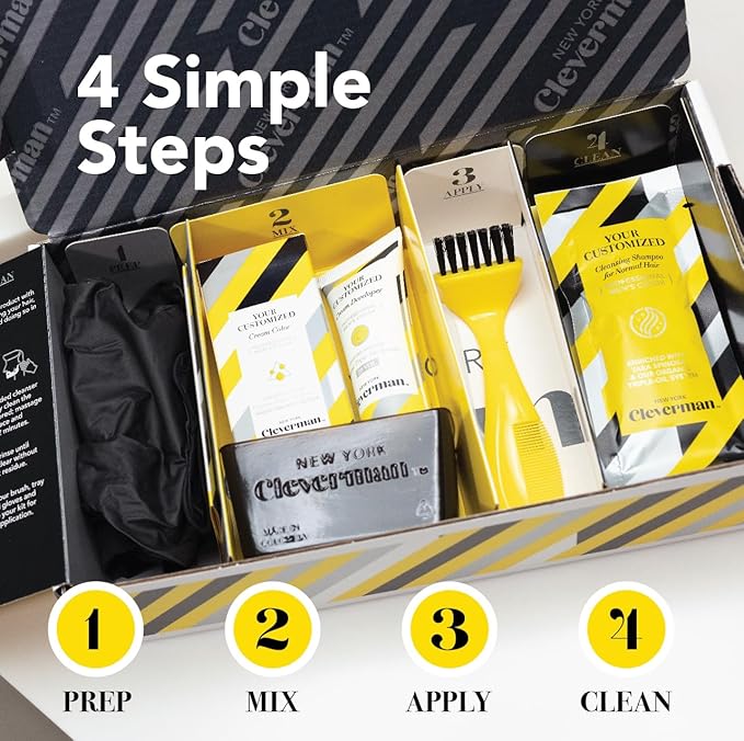 Cleverman Medium Blond All-in-One Reusable Kit for Men's Natural-Looking Gray Coverage - Professional-Quality Hair, Beard & Mustache Color, Ammonia-Free