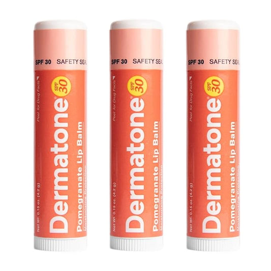 Dermatone Pomegranate Lip Balm | Moisturizing | Aloe and Vitamin E | Soothe & Replenish Chapped Lips | 3-pack (Pomegranate, 0.15oz sticks)