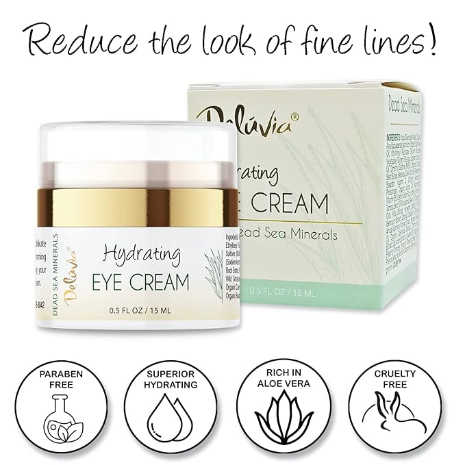 Deluvia Eye Cream Moisturizer, Under Eye and Around Eye Hydrating Eye Cream, Organic Aloe Vera, Vitamin E, Rosehip Seed Oil for Dry Skin and Wrinkles.(.5 Oz)