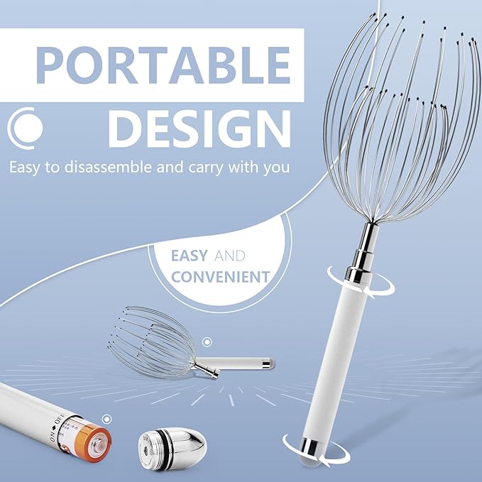 Head Massager Scalp, Electric Scalp Massager with 20 Metal Fingers – Head Scratcher & Hair Massage Tool, Waterproof Relaxation Device for Men and Women