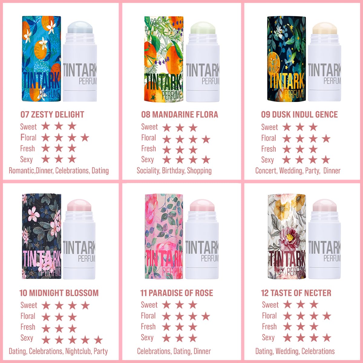 Solid Perfume Stick, Portable Perfumes for Women's Fragrances, Inspired by GUCCI BLOOM, Long Lasting Travel Perfume Balm, Natural & Safe Ingredients (07 ZESTY DELIGHT)