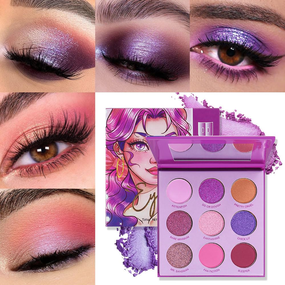 Purple Eyeshadow Palette with Mirror for Eye Makeup,16 Color Blue Green Pink Gold Colorful Matte Glitter Highly Pigmented Korean Natural Rainbow Eye Shadow palette,Blendable-01