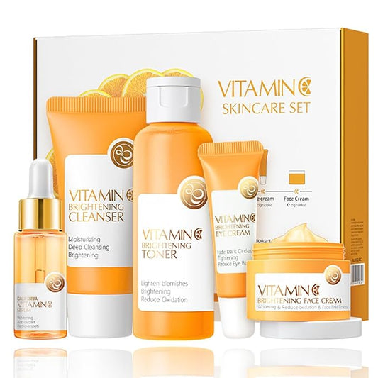 Vitamin C 5-Piece Skincare Set with Cleanser, Toner, Serum, Eye Cream and Face Cream for Skin Brightening skin care set skincare gift set skin care set for Unisex Adult