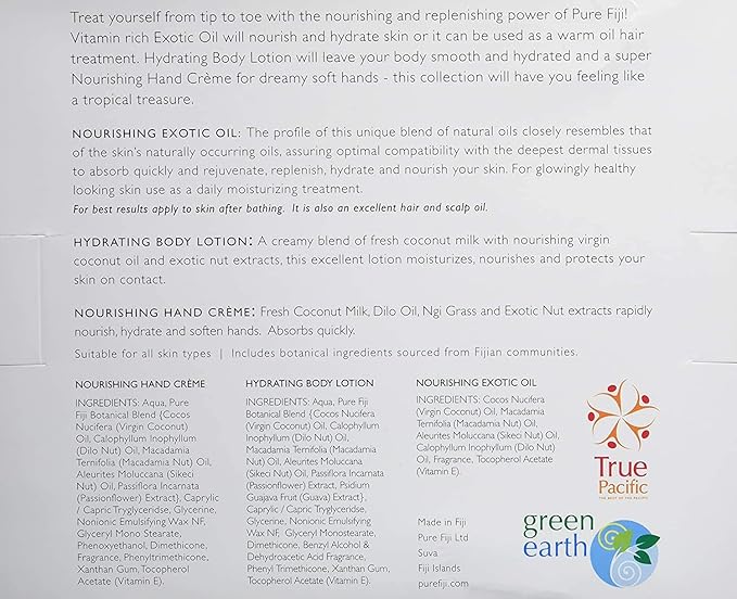 Pure Fiji Nourishing Trio, Ideal Spa Bath Gift Set for Women - Travel Kit - Includes Exotic Body Oil , Hydrating Body Lotion For Women and Nourishing Hand Cream, Mango Scent