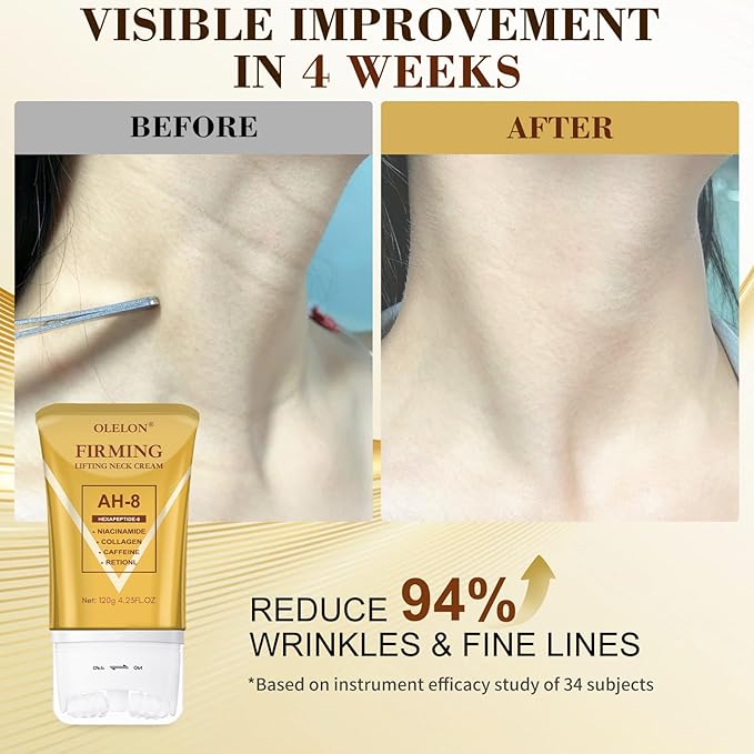 [2025 Upgrade] AH8 Firming Neck Cream with Roller - Tightening & Lifting Cream for Sagging Skin, 8-HA Clockwise Neck Cream for Face & Body Skin Tightening Cream with Massage Roller
