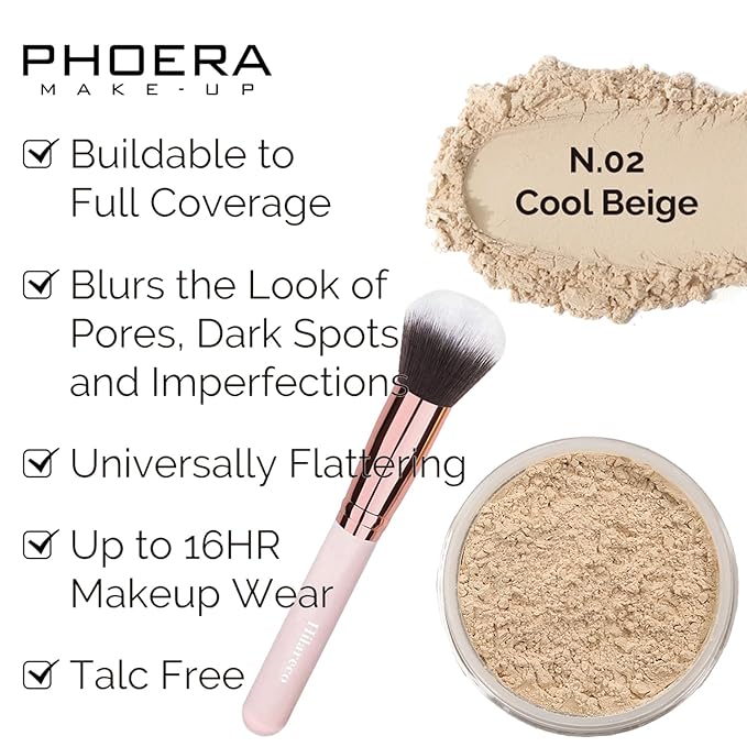 PHOERA Foundation Full Coverage Makeup, Mushroom Head Air Cushion CC Cream Natural Foundation, PHOERA Primer, PHOERA Powder, Brushes Foundation Brush,2 Makeup Spong (104 Buff Beige + 04Buff Beige CC)