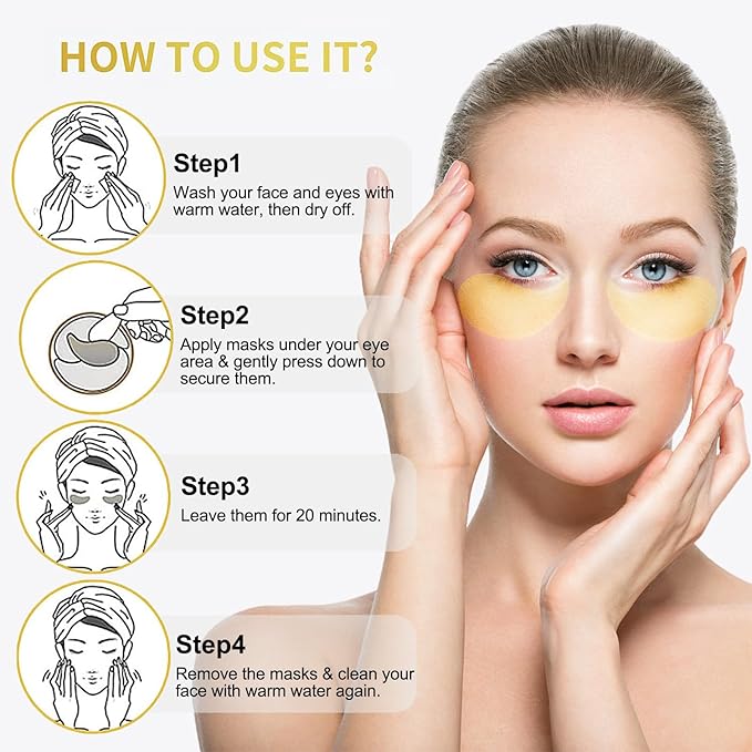 24k Gold Under Eye Patches, Eye Masks for Puffy Eyes 60 pcs, for Dark Circles and Puffiness, Hydrating Eye Mask Skincare, Eye Gel Pads for Eye Bags and Wrinkles Under Eye Treatment