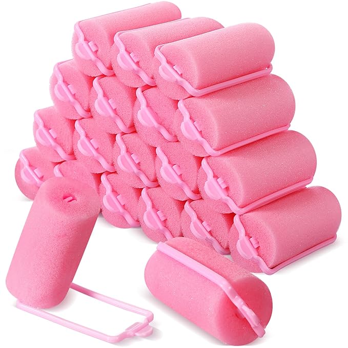 Geyoga 18 Pieces Sponge Hair Rollers Large Soft Foam Hair Styling Curlers Large Size Hairdressing Curlers for Women(1.4 x 2.6 Inches,Pink)