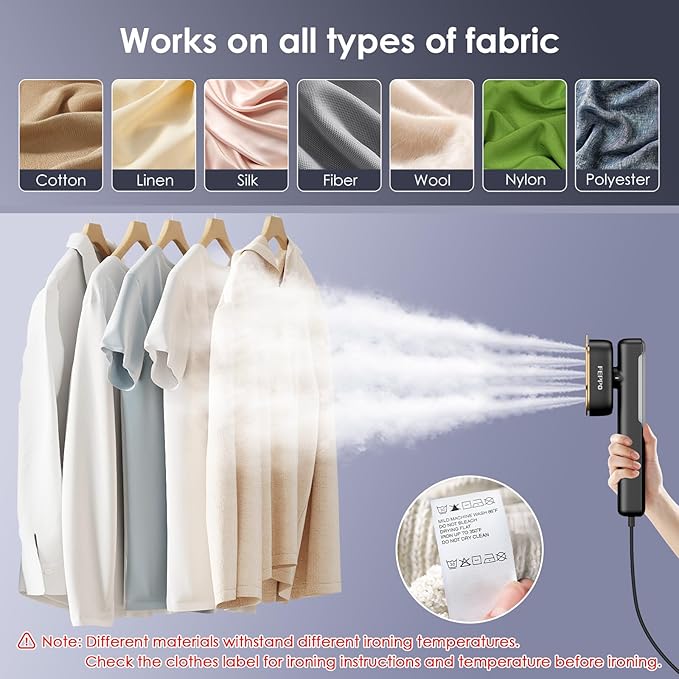 FEPPO Travel Steamer for Clothes, 110-240V Dual Voltage Portable Mini Steamer & Iron 2in1, 1100W Powerful Garment Steamer, Fast Heat Up, Travel Size, HD Display, for Home & Global & Europe Travel