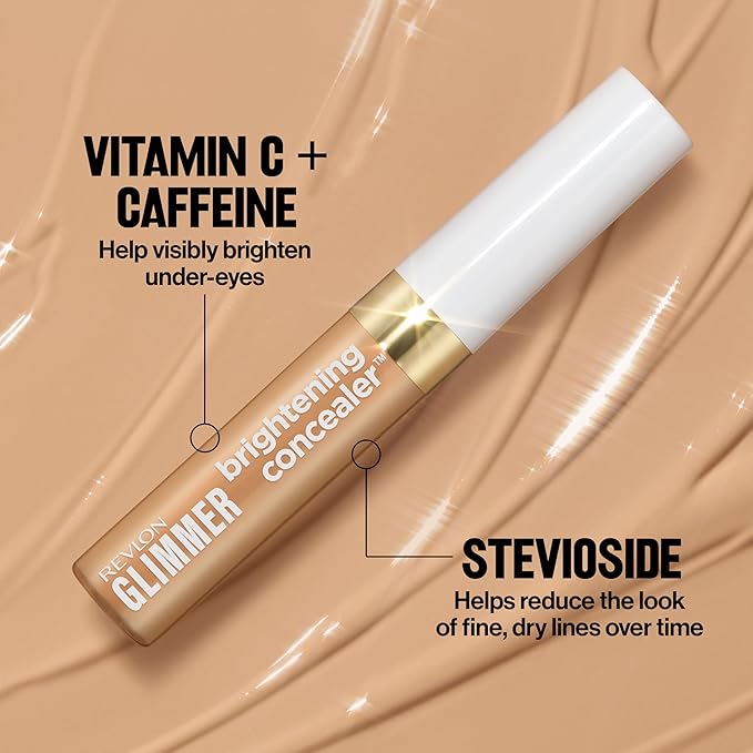 Revlon Glimmer Brightening Concealer, Liquid Under Eye Makeup, Made with Caffeine, Vitamin C, & Stevioside, 175, 0.3 fl oz