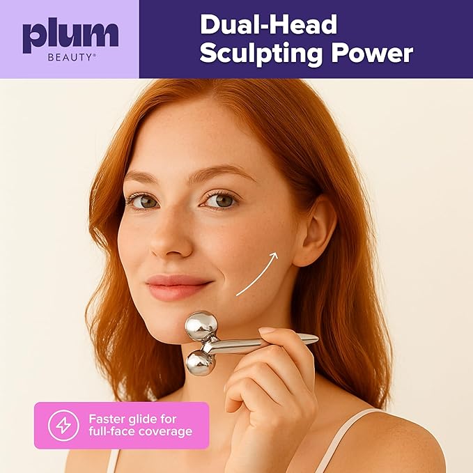 Contouring Dual Ended Silver Face Roller for Wrinkles and Lifting, - Face Rollers for Women, Men - Facial Roller supports lymphatic drainage, Skin Care Beauty Massager Facial Tool for Self Care