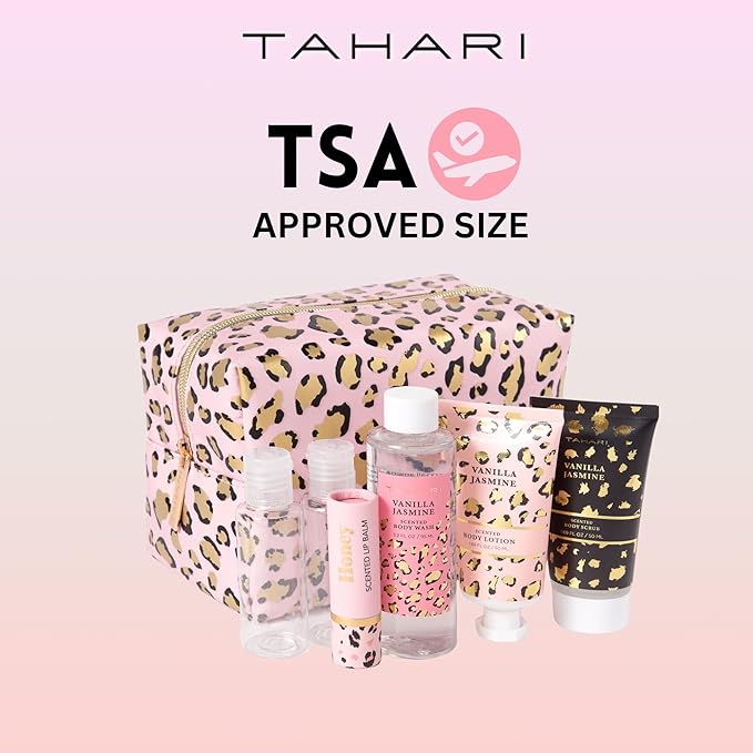 Tahari Spa Gift Set for Women, Vanilla Jasmine Spa Set, Bath Kit for Women Gift Set Includes Body Lotion, Body Wash, Hand Cream, Lotion Gift Set for Women, Birthday Gifts For Women - (Leopard)