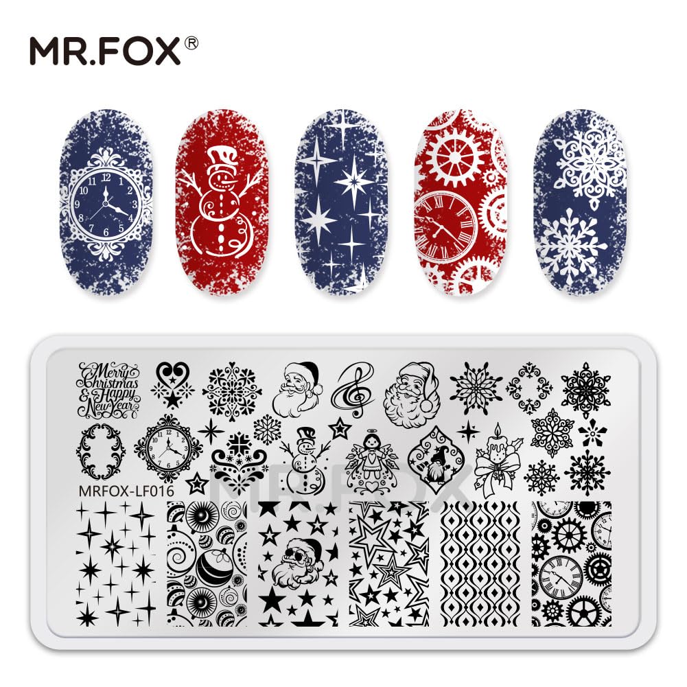 Christmas Nail Stamping Plate Set Winter Snowflake Xmas Snowman Christmas Tree Santa Claus, 5Pcs Nail Art Stamp Kit Templates