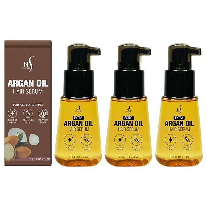 HerStyler Advanced Argan Oil Hair Serum for Women - Anti Frizz Serum for Hair - for Frizzy, Dry and Damaged Hair - Nourishing - 2.36 Fl Oz / 70 Ml (3 Pack)