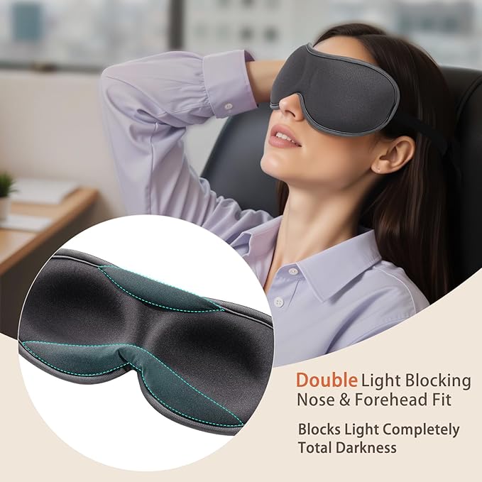Slim 3D Sleep Mask for Side Sleepers, Blackout Sleeping Mask for Men, Women & Girls, Zero Eye Pressure, Ultra Soft Eye Masks for Sleeping, Perfect for Travel, Nap, Meditation, Airplane (Gray)