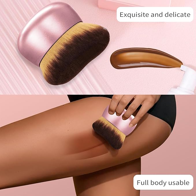 Extra Large Body Makeup Brush For Self Tanner,Leg Makeup &Bronzer Blend,75 mm Wide-headed Kabuki Brush Provides More Even& Pretty Application, Sunscreen Face&Back Makeup Brush,Wet&Dry Use-Matte (Gold)