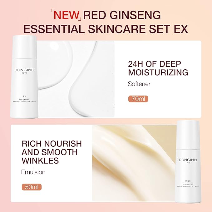 [Upgraded] DONGINBI Korean Red Ginseng Essential Care Set EX, Anti Aging Skin Care Routine Kit - Skin Moisturizing For All Skin Type