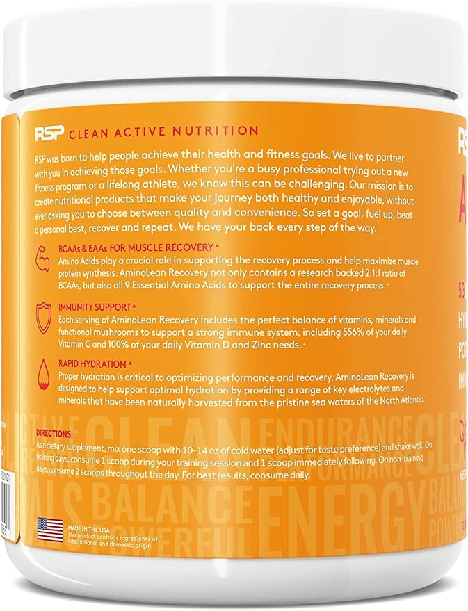 AminoLean Hydrating Electrolyte Powder and Recovery Drink with Sea Minerals, Nootropic Mushrooms, and Vegan Amino Acids, BCAAs + EAAs for Post Workout Muscle Building, Blood Orange