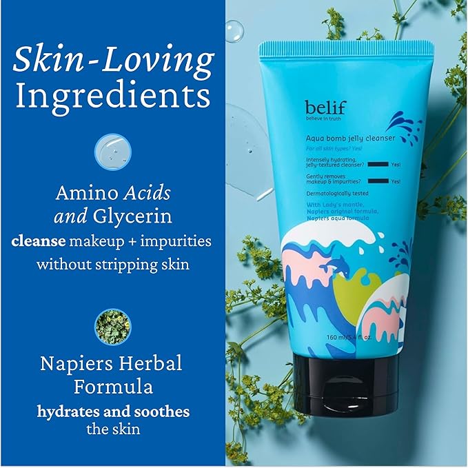 belif Jelly Hydrating Deep Cleanser – Low pH Mild & Gentle Gel-to-Foam Face Wash for Daily Deep Pore Cleansing, Hydrating and Refreshing for All Skin Types, Korean Skincare, 5.41 fl.oz
