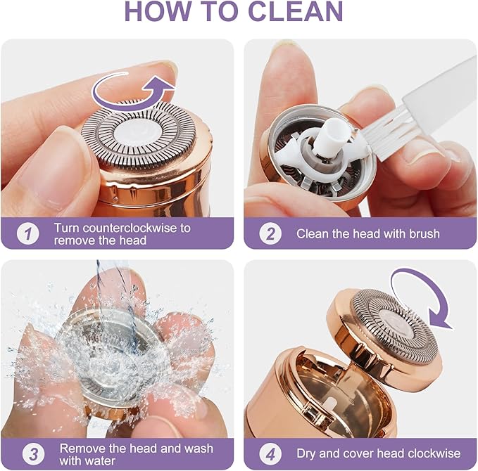 Facial Hair Remover for Women, Painless Rechargeable Hair Removal Device, Comes with 2 Replacement Heads, Portable Electric Shaver/Razors for Face, Chin, Upper Lip, arms (Cinnamon)