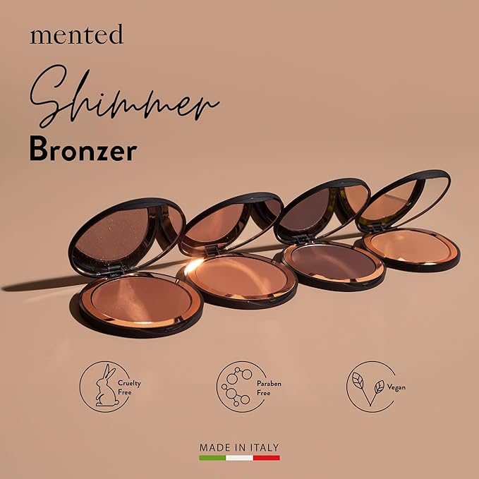 Mented Cosmetics Made in Italy, Cruelty Free Makeup, Vegan, Paraben Free, Shimmer Bronzer, Highlighter Bronzing Powder Palette for Face with Vitamin E + A, 0.35oz/10g, Vacay
