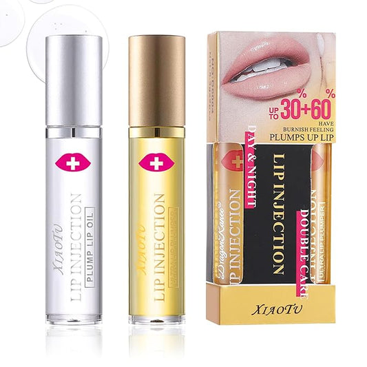 2PCS Plumping Lip Oil Set,Hydrating Lip Plumper Oil,No-Sticky Fuller Lip Oil Reduces Fine Lines,Hydrating Lip Plumping Lip Gloss for Moisturizing Dry Lips
