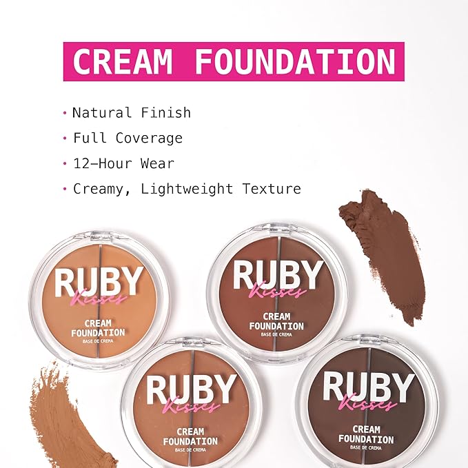 Ruby Kisses Cream Foundation 3D Face Creator 2-Color Foundation and Concealer, 12 Hour Wear Long Lasting, Medium to Full Coverage (Level 1)