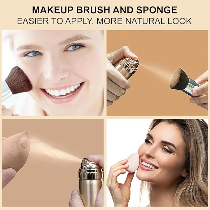 AirBrush Foundation Spray Set, Spray Foundation Makeup and Hydrating Face Primer Kit, Longwear Waterproof Liquid Matte Foundation Mist for Flawless Look, Brush and Sponge Include (#5 Warm Honey)
