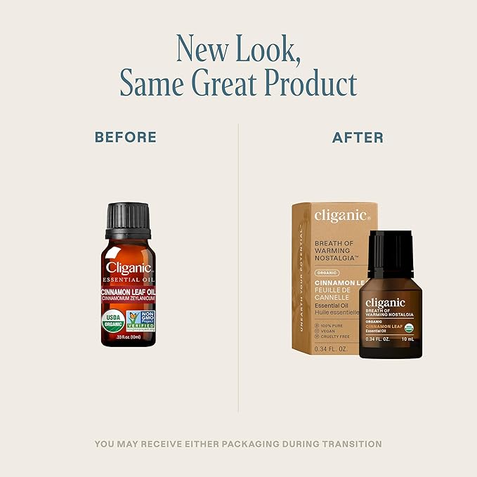 Cliganic Organic Cinnamon Leaf Essential Oil, 100% Pure Natural for Aromatherapy | Non-GMO Verified (Packaging May Vary)