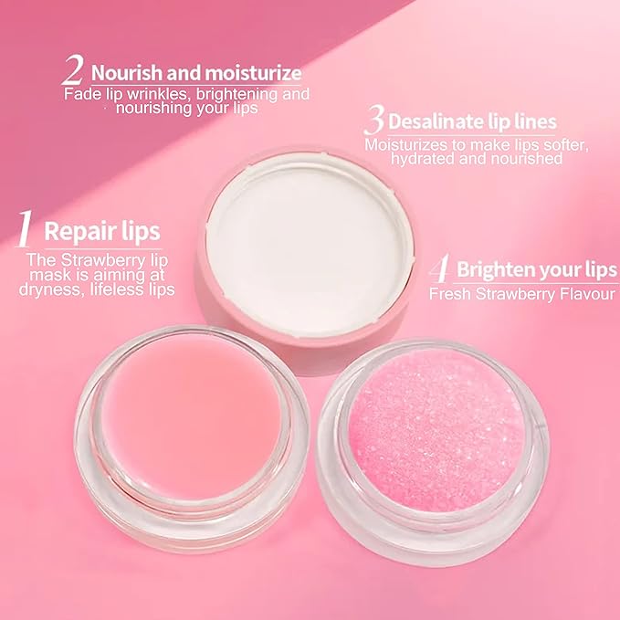 kukubird Lip Mask Overnight Hydrating Lip Balm Mask Exfoliating Lip Scrub Lip Care Treatment For Chapped and Cracked Lips-Strawberry