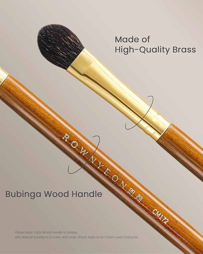 Desert Oak Series Almond Blending Brush - Squirrel & Goat Hair (30/70) for Gentle Powder Application, Bubinga Handle & Brass Ferrule (CM 172)