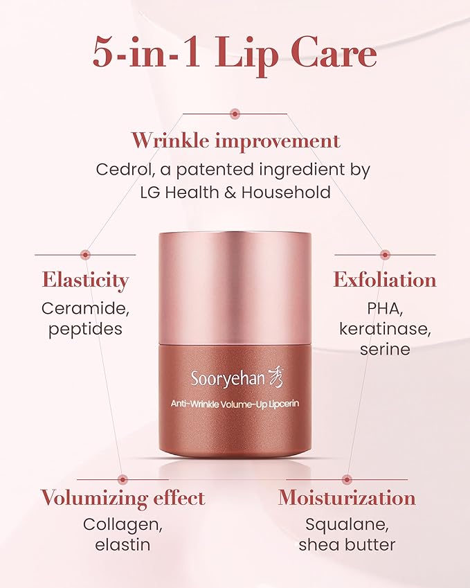 Sooryehan Tinted Lipcerin Lip Balm (0.5fl oz) - Age-Defying, Plumping, Hydrating, Nourishing Lip Care for Dry, Chapped Lips. Korean Skin Care. Peptides, Collagen, Shea Butter, Plant-Based Squalane.