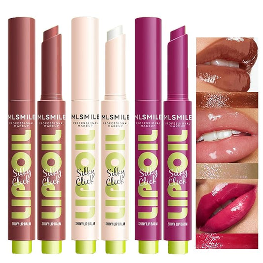 3 Colors Slick Click Lip Balm Set Hydrating Jelly Lipstick Tinted Lip Stain Lip Gloss, Moisturizing, Lightweight, Buildable, Pigmented Vegan Lip Balm, Glossy Lip Makeup for Girls (B)