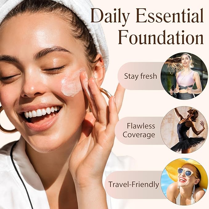 Colour Changing Foundation Liquid 4 in 1, Oil-free BB Cream Makeup, Hydrating Longwearing & Waterproof Concealer, SPF 50+ Makeup Base Nude Face, Foundation Medium Spectrum for all Skin(2PCS)