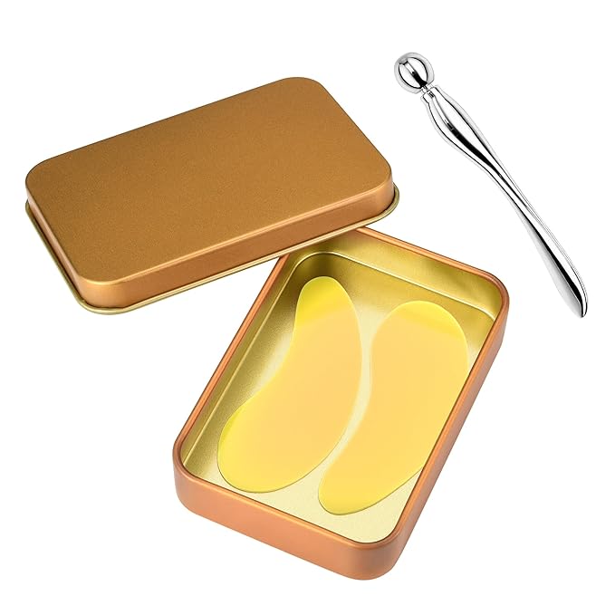 CCbeauty Reusable Under Eye Patches + Eye Cream Applicator Value Set | 100% Silicone Eye Gel Pads | Boost Hydration | Minimize Fine Lines + Wrinkles + Dark Circles | Storage Tin Included | Mango