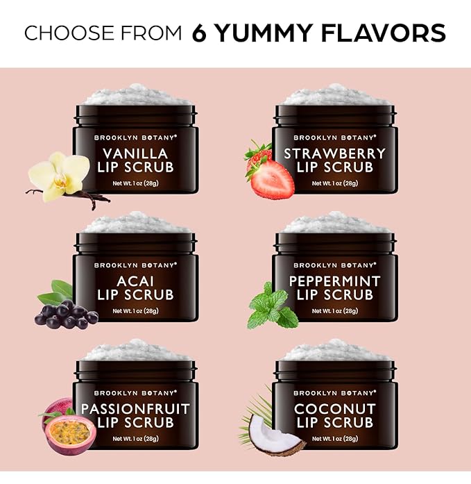 Brooklyn Botany Lip Scrub Exfoliator 1 oz – Lip Moisturizer for Dry Lips and Chapped Lips – Gentle Lip Exfoliator for Smooth and Brighter Lips – Coconut Flavor