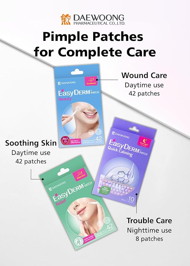 EasyDerm Beauty Patch(84 Counts) - 100% Hydrocolloid Pimple Patch for Zit Spot Care, K-beauty, Daewoong Pharmaceutical, Korean Acne Patches