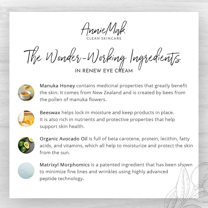 AnnieMak Renew Eye Cream for Dark Circles, Puffiness & Wrinkles Around Eyes, Under Eye Brightener, Vitamin Infused Moisturizer, Hydrating, Brightening & Smoothing Skin Care (0.25 fl oz)