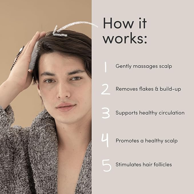 Jupiter Scalp Exfoliator Brush, Detangling Scalp Scrubber Brush, for Wet or Dry Hair, Removes Dandruff & Build-Up, Supports Circulation, Ergonomic Scalp Massager, Good for All Hair Types, White